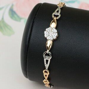 Elegant Rose Gold+Silver Floral Bracelet with Sparkling Center, XPBL0724